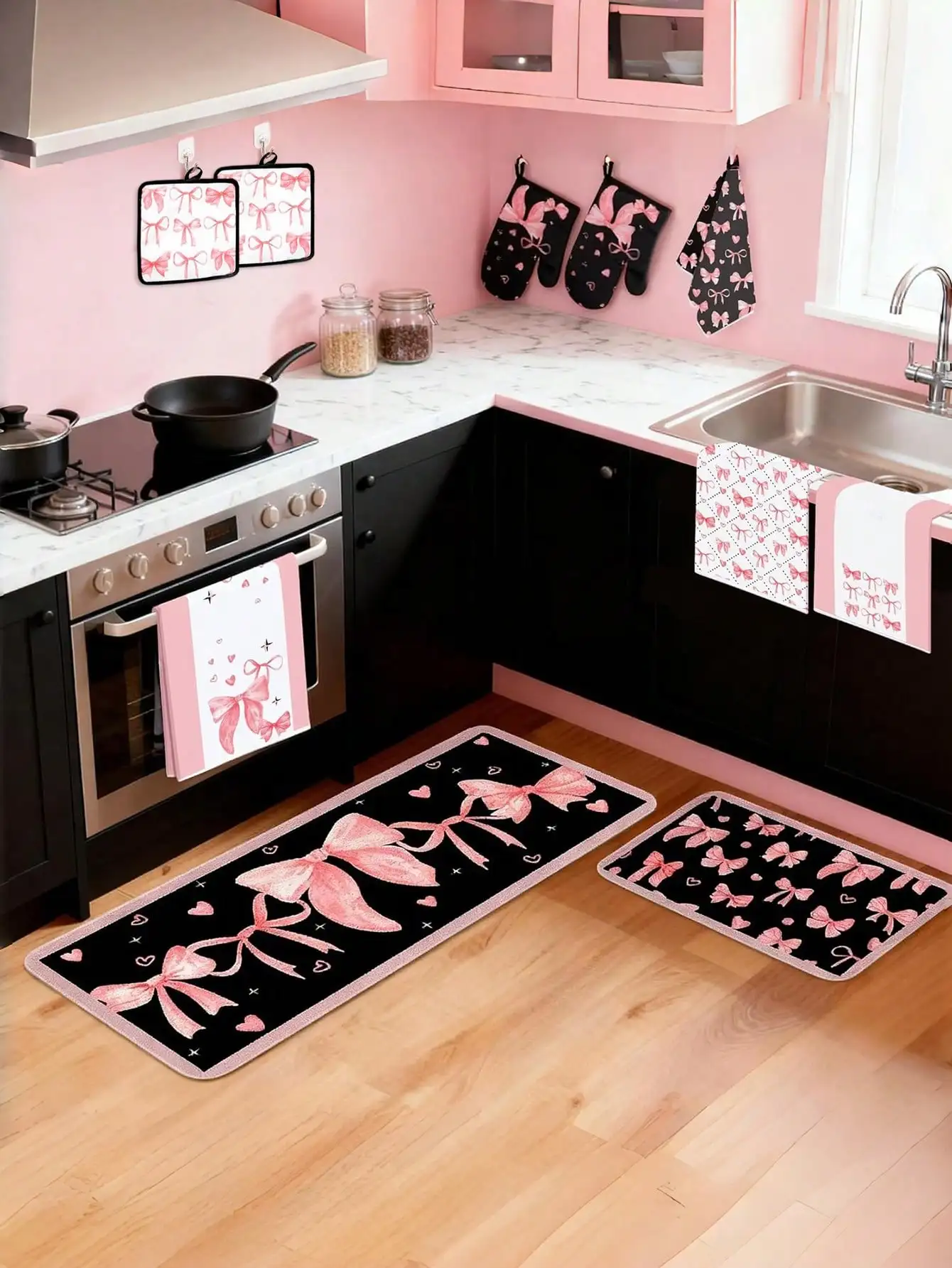Baking Kitchen Set - 10 Parçalık Pembe Kurdeleli Mutfak Aksesuar